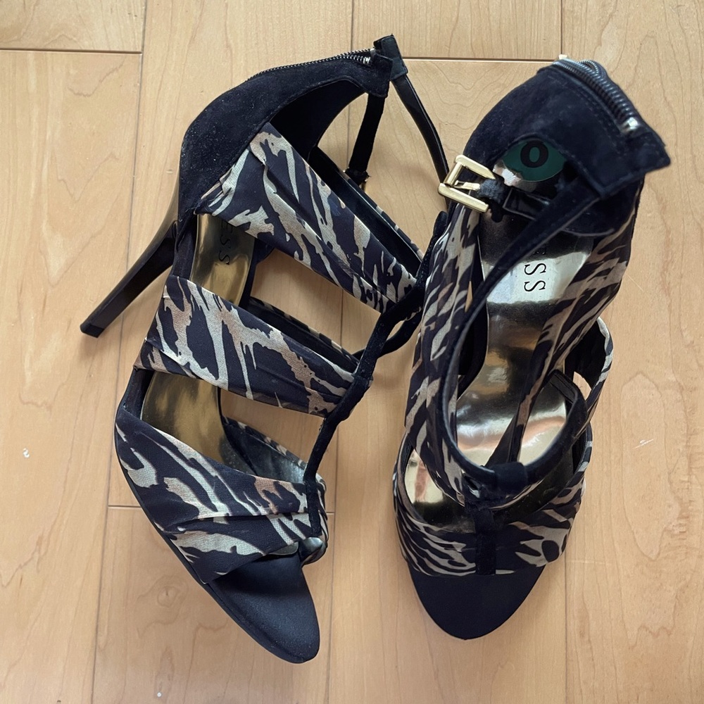 Guess black suede and tiger heels